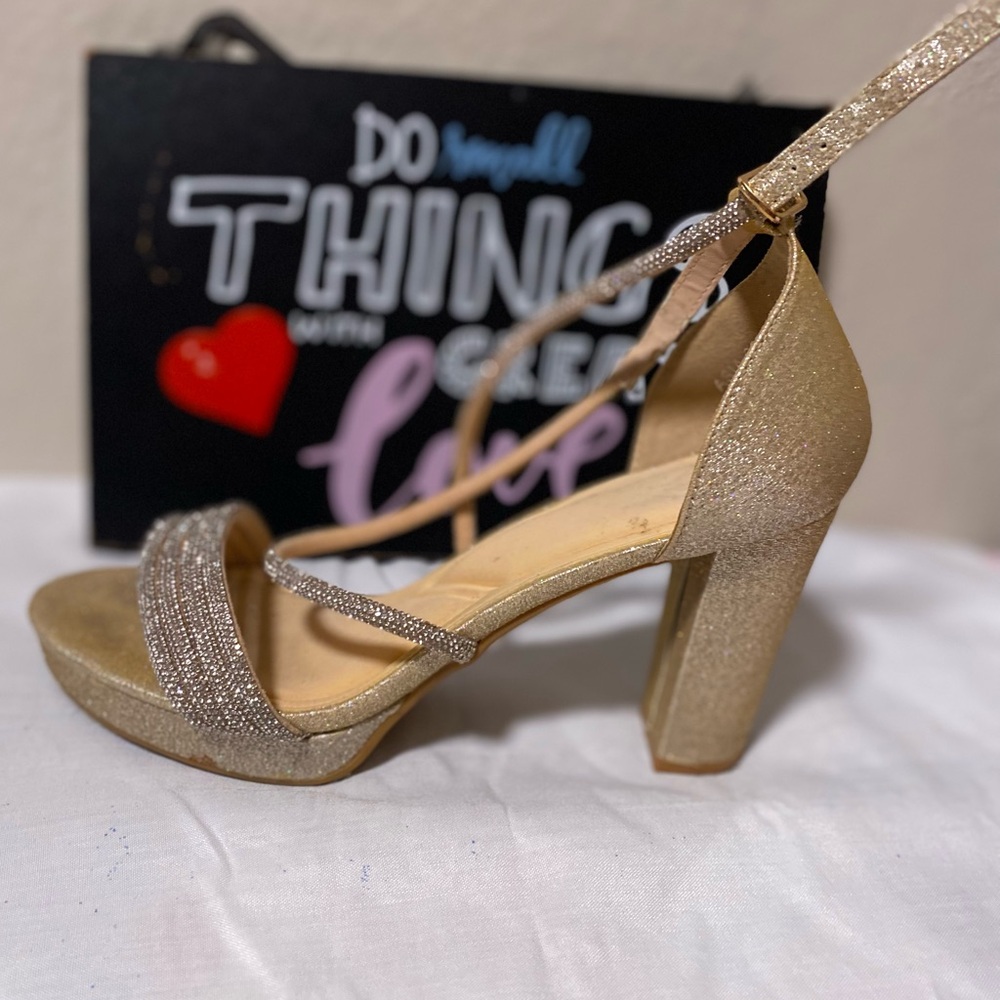 Chic Gold Glitter Women's Block Heels